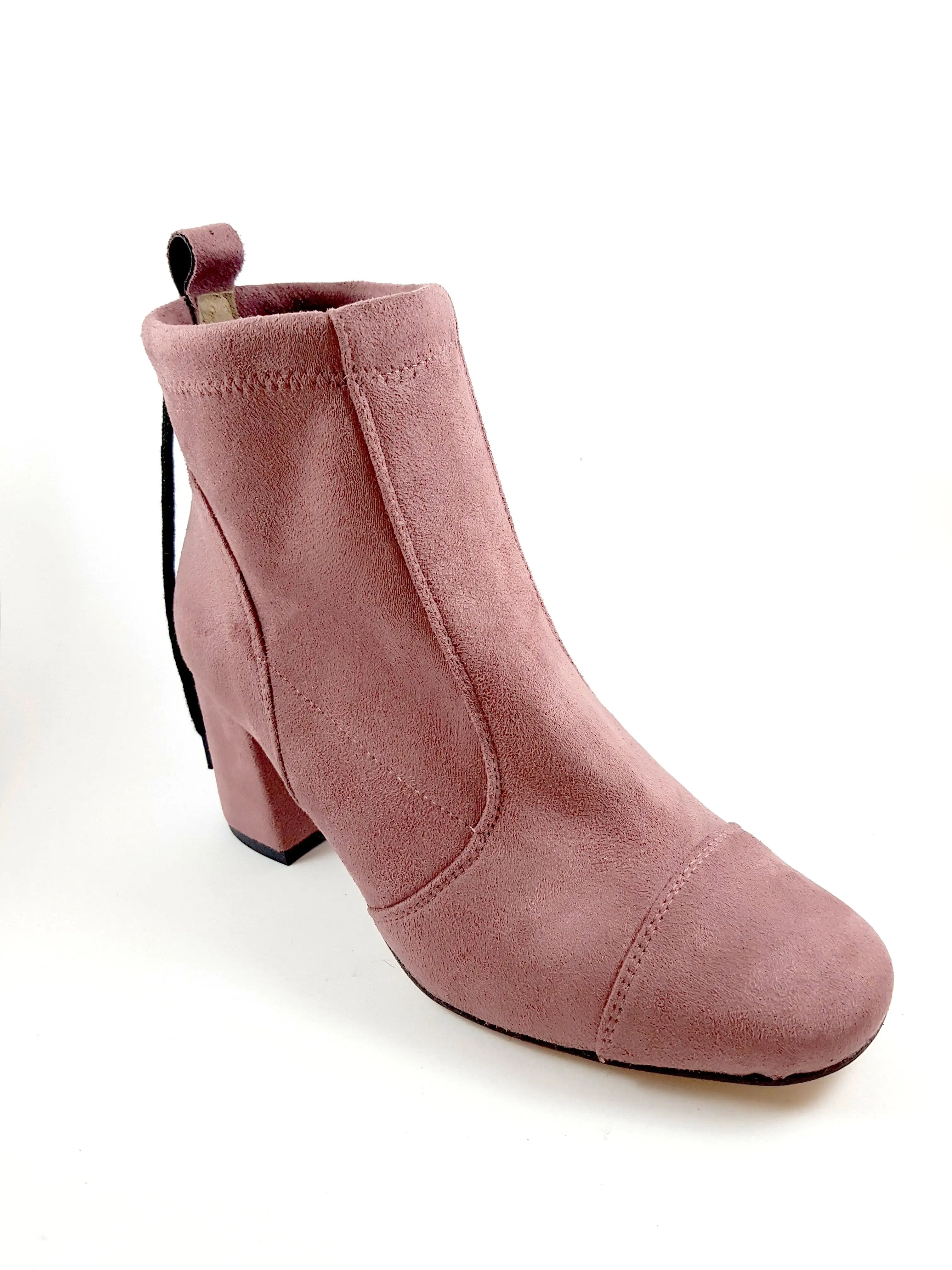 Botines de tacón medio de ante elástico Calvina en rosa - Imagen 2