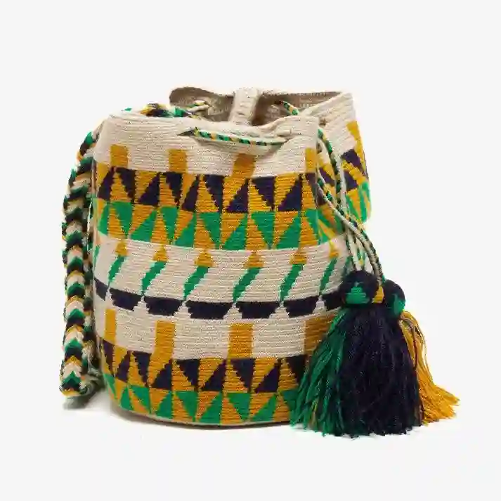 Bandolera Wayuu Pequeña Artesanal Verde/Amarillo