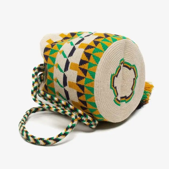 Bandolera Wayuu Pequeña Artesanal Verde/Amarillo - Imagen 2