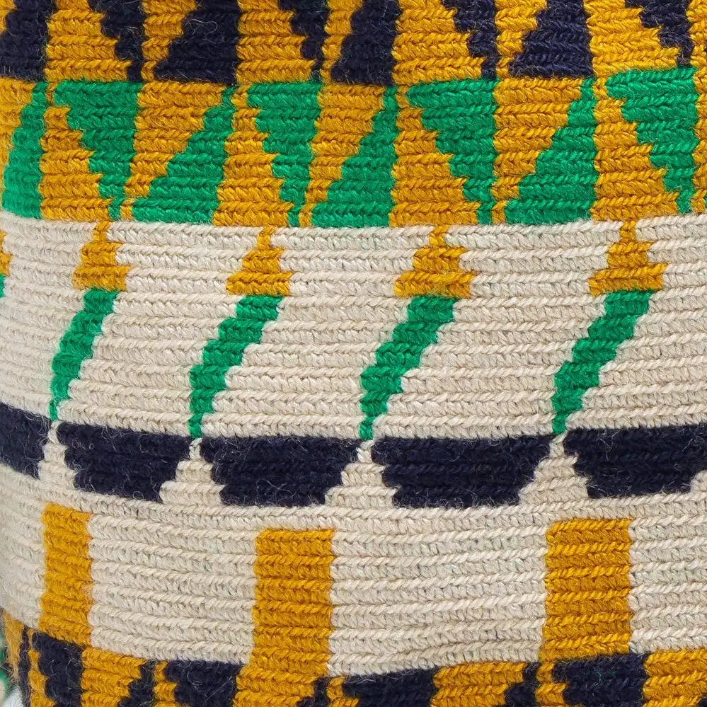Bandolera Wayuu Pequeña Artesanal Verde/Amarillo - Imagen 3