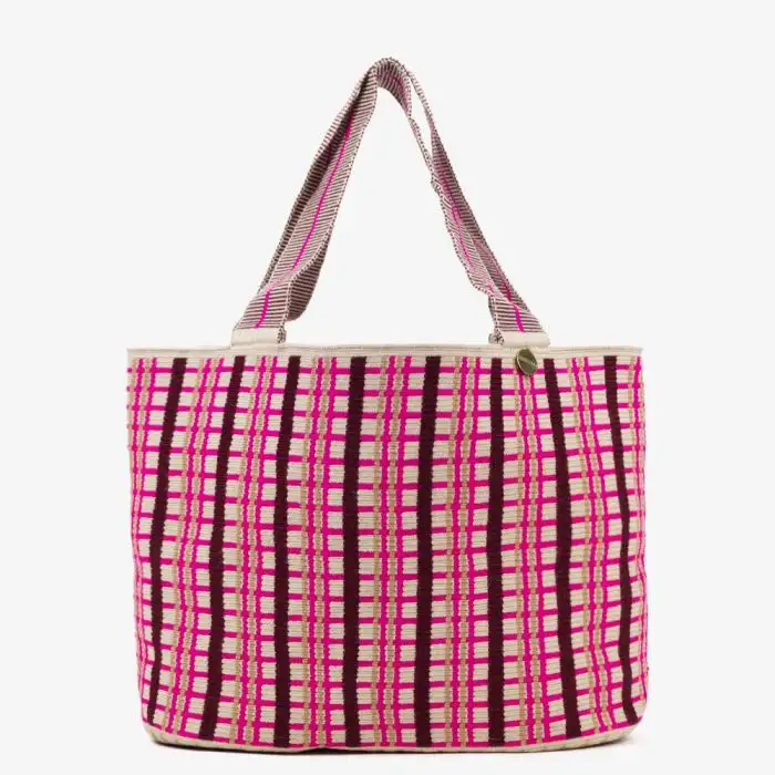 Bolso Shopping Wayuu Hecho a Mano Fucsia y Burdeos