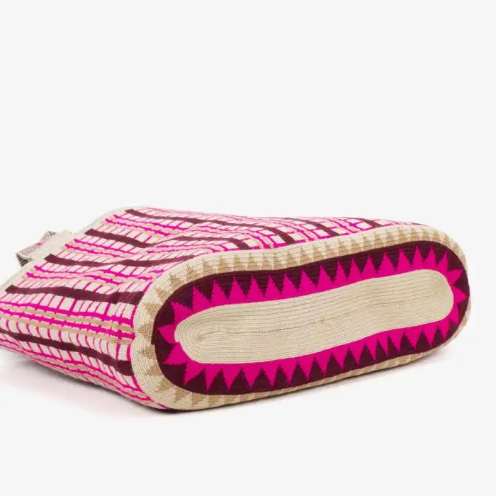 Bolso Shopping Wayuu Hecho a Mano Fucsia y Burdeos - Imagen 2