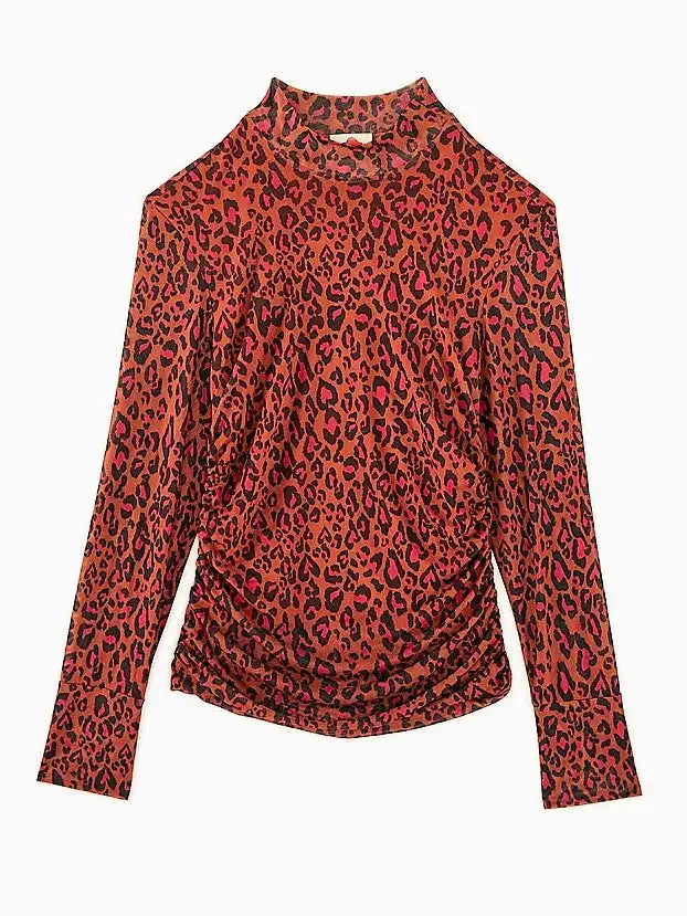 Blusa de tul color caramelo con estampado de leopardo - Imagen 5