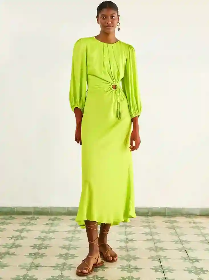 Vestido midi con ribetes de lima