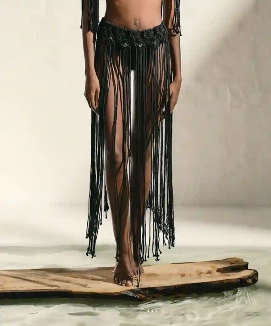 Falda Oriental De Macramé Negra
