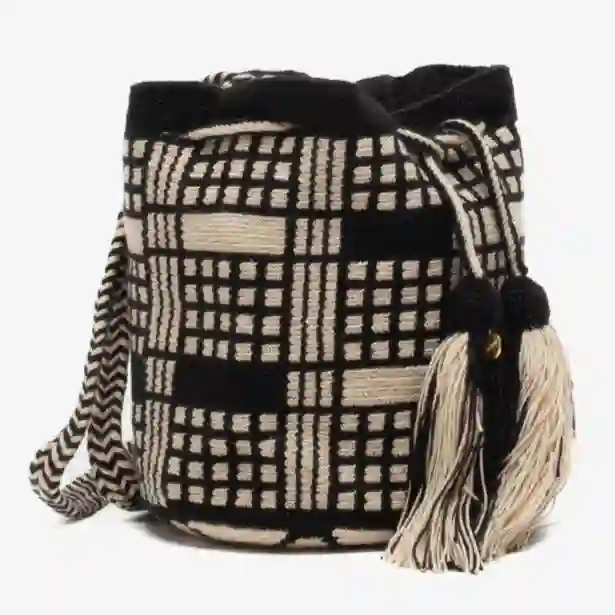 Bandolera Pequeña Wayuu Negro, Beige