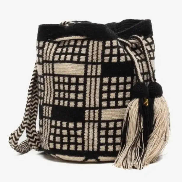 Bandolera Pequeña Wayuu Negro, Beige