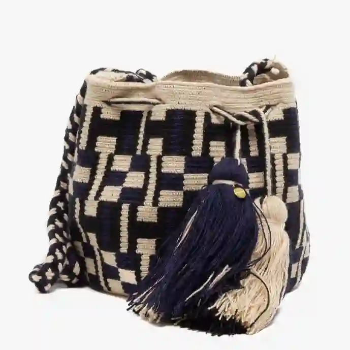 Bandolera Pequeña Wayuu Azul Marino, Beige