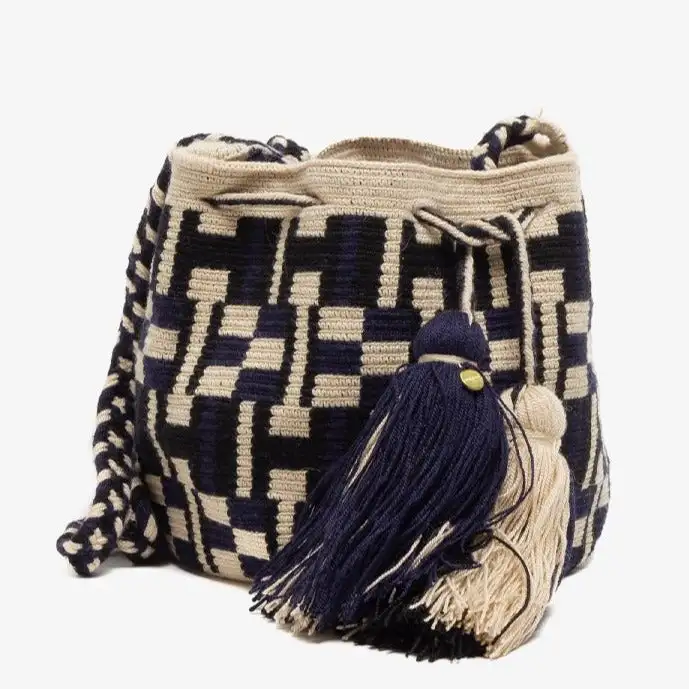Bandolera Pequeña Wayuu Azul Marino, Beige