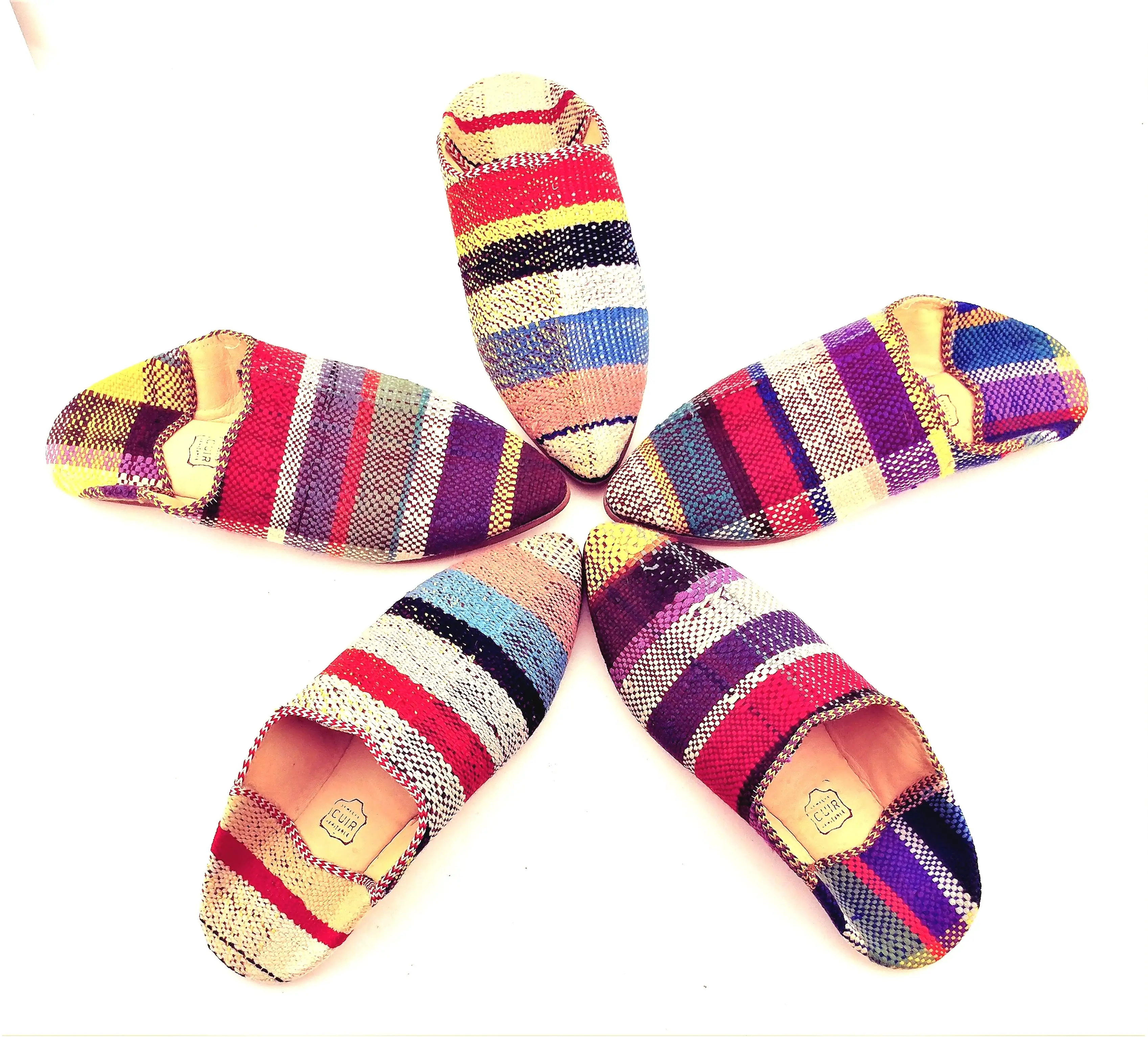 Babuchas recicladas de mantas marroquíes vintage Cuadros multicolores - Imagen 2