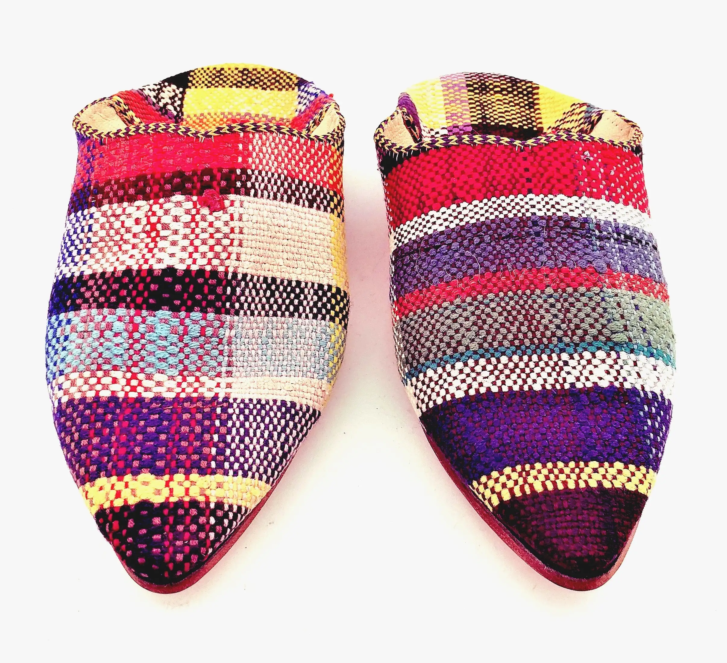 Babuchas recicladas de mantas marroquíes vintage Cuadros multicolores - Imagen 3