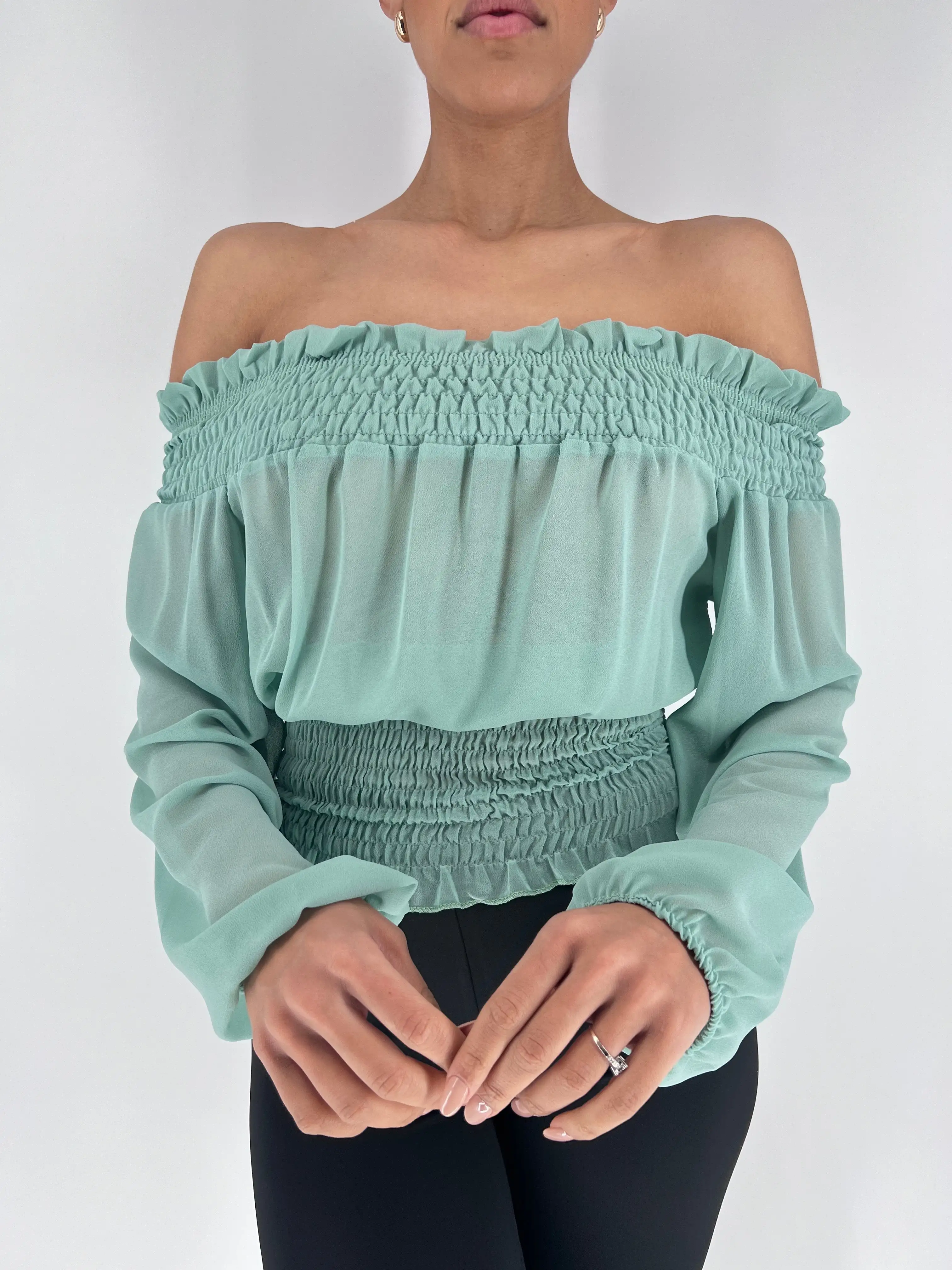 Blusa fruncido gasa - Imagen 3