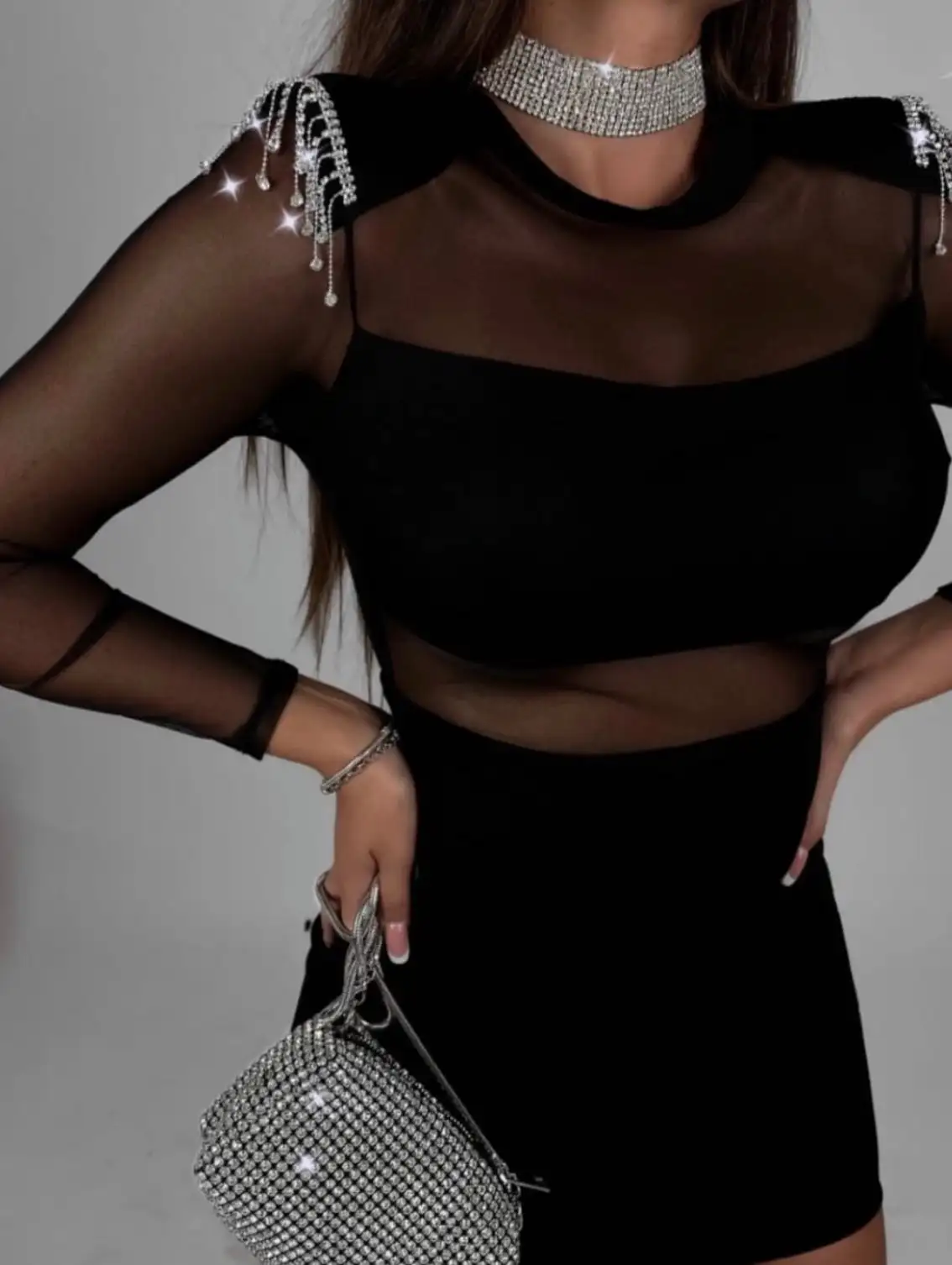 Vestido brillo hombros
