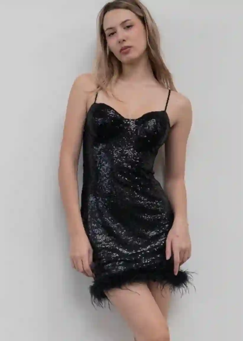 Vestido lentejuela pluma