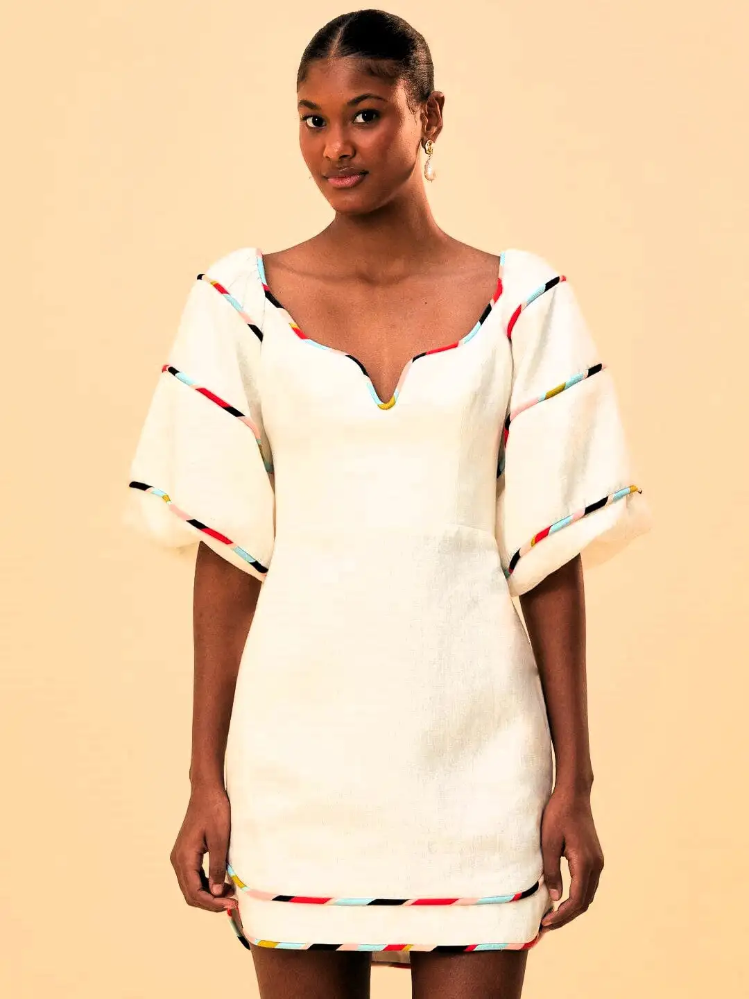 Minivestido blanco de rayas de colores - Imagen 2