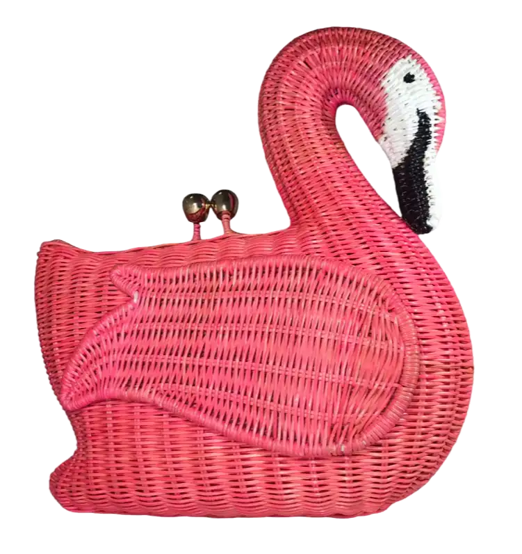 Bolso Mimbre Flamenco Rosa