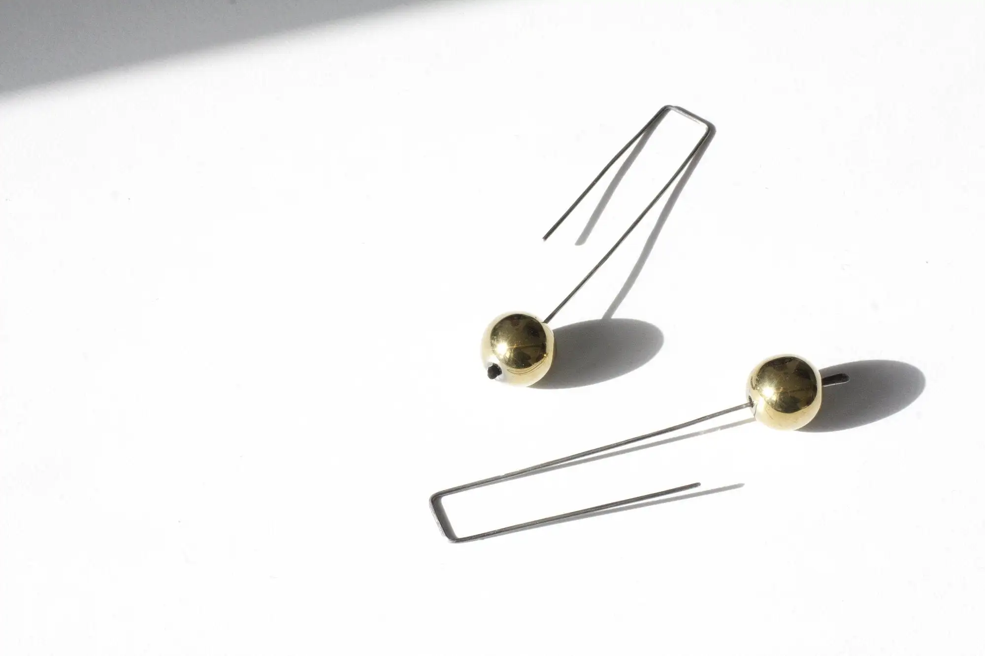 Gold hematite - long dangle earrings - oxidized sterling silver - Image 2