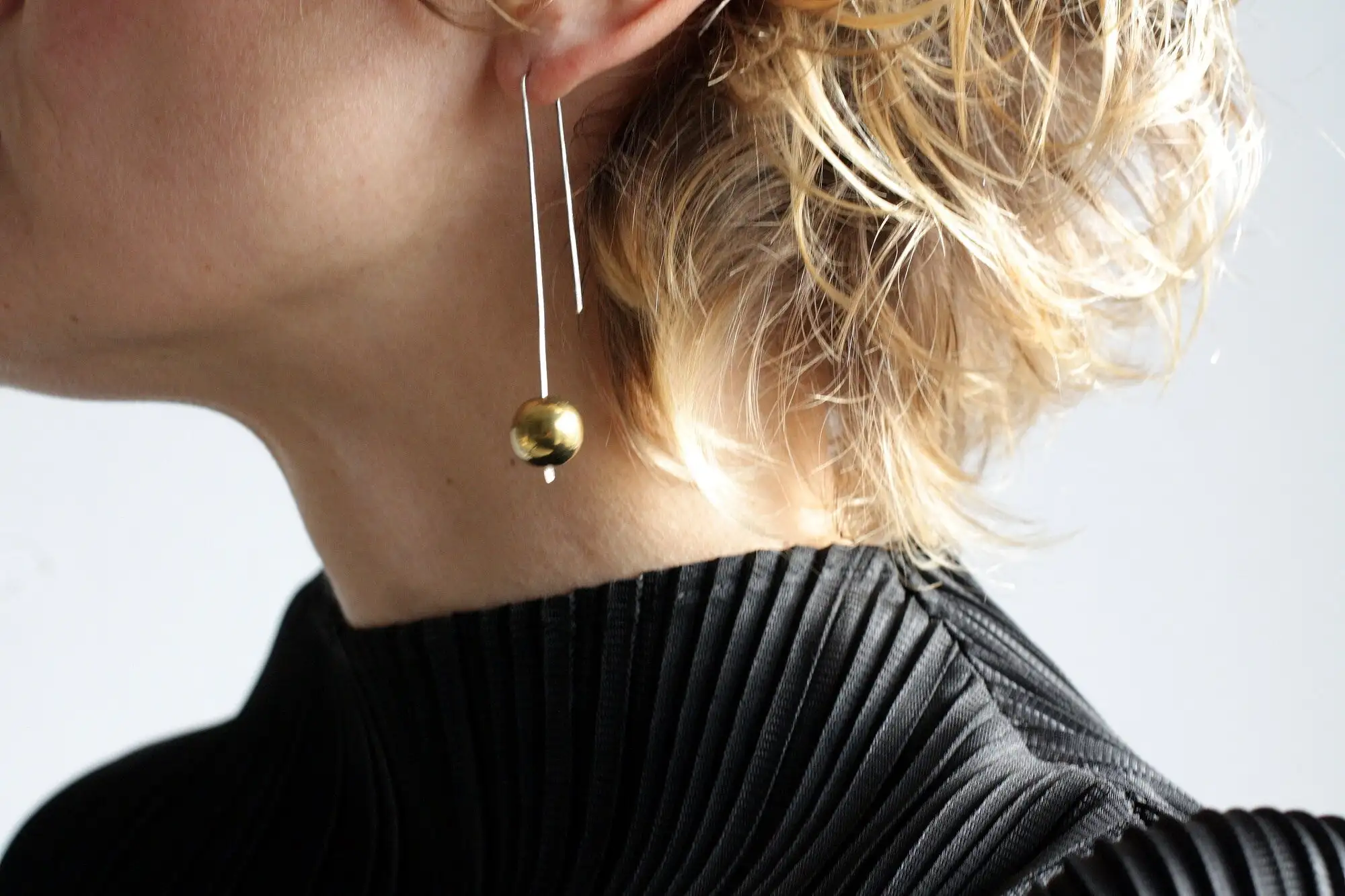 Gold hematite - long dangle earrings - oxidized sterling silver - Image 4