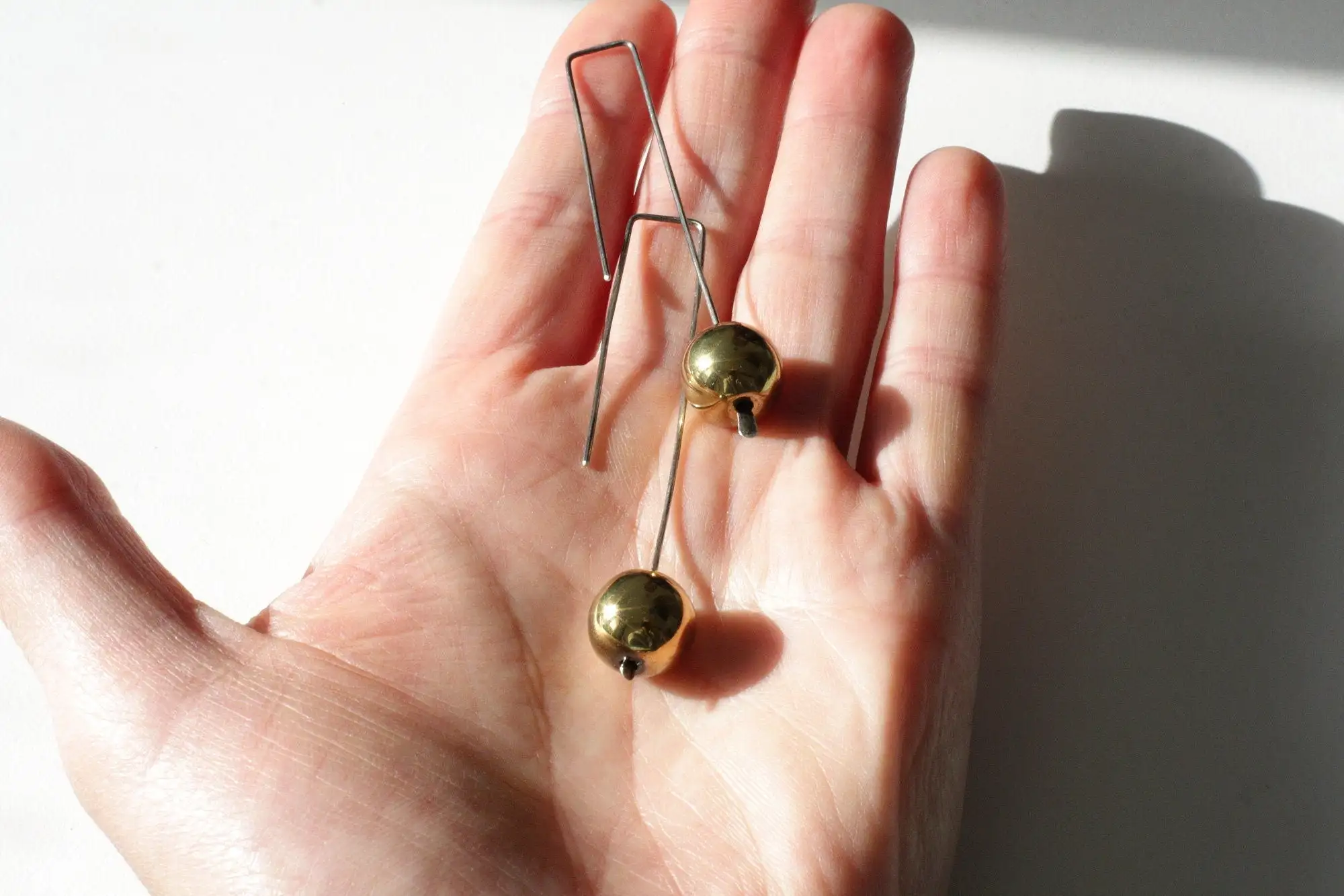 Gold hematite - long dangle earrings - oxidized sterling silver - Image 6