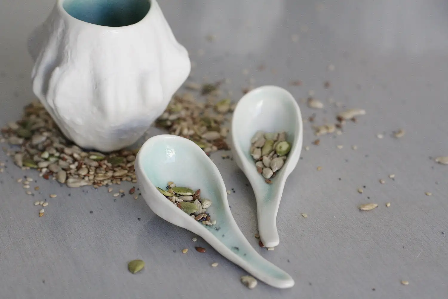 Cuchara de porcelana en forma de calabaza con glaseado turquesa, cuchara de aperitivo, cuchara de cerámica