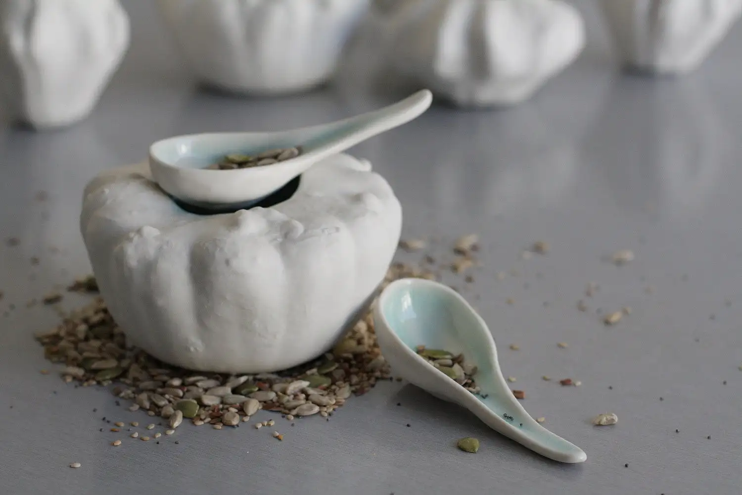 Cuchara de porcelana en forma de calabaza con glaseado turquesa, cuchara de aperitivo, cuchara de cerámica - Imagen 2