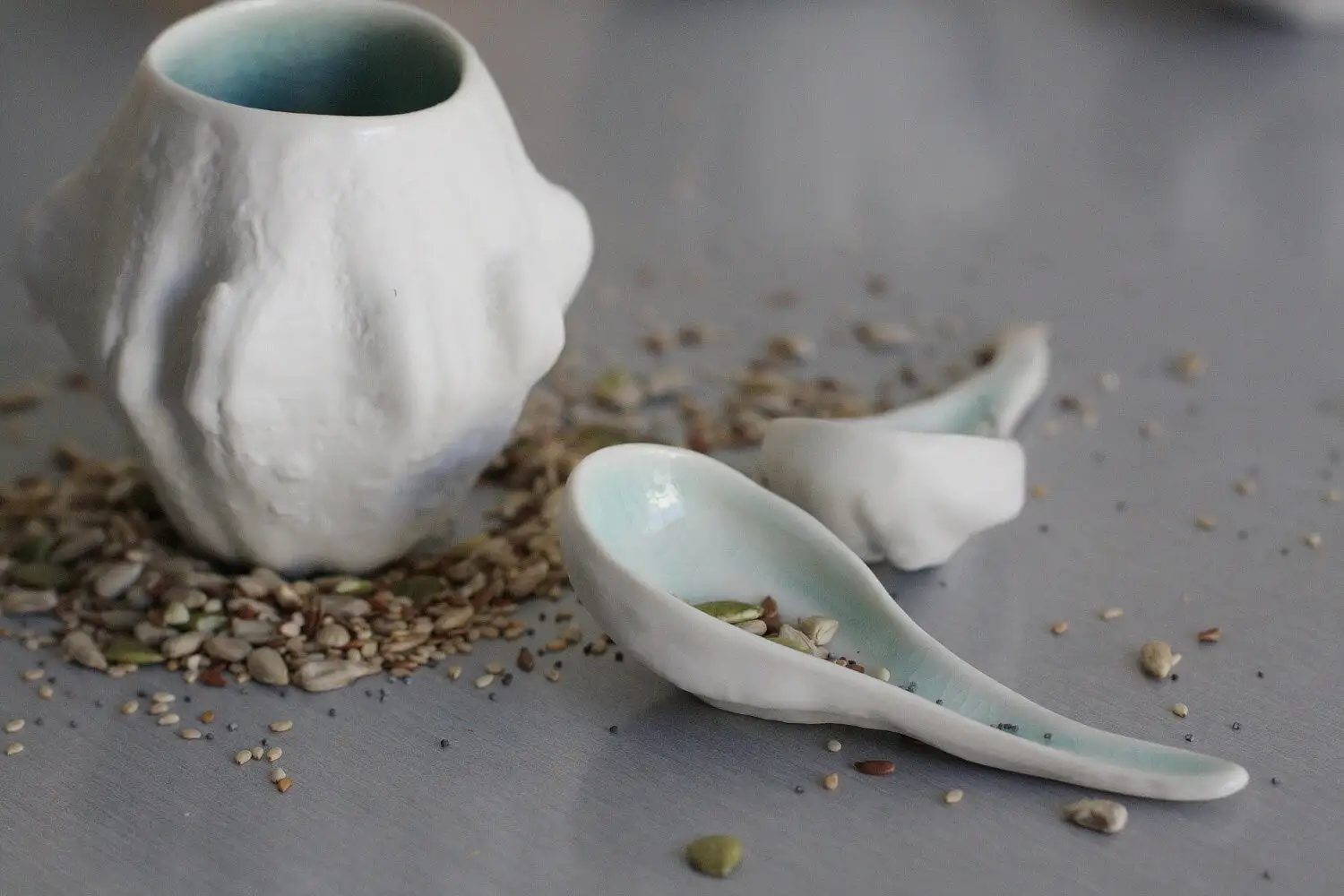 Cuchara de porcelana en forma de calabaza con glaseado turquesa, cuchara de aperitivo, cuchara de cerámica - Imagen 3