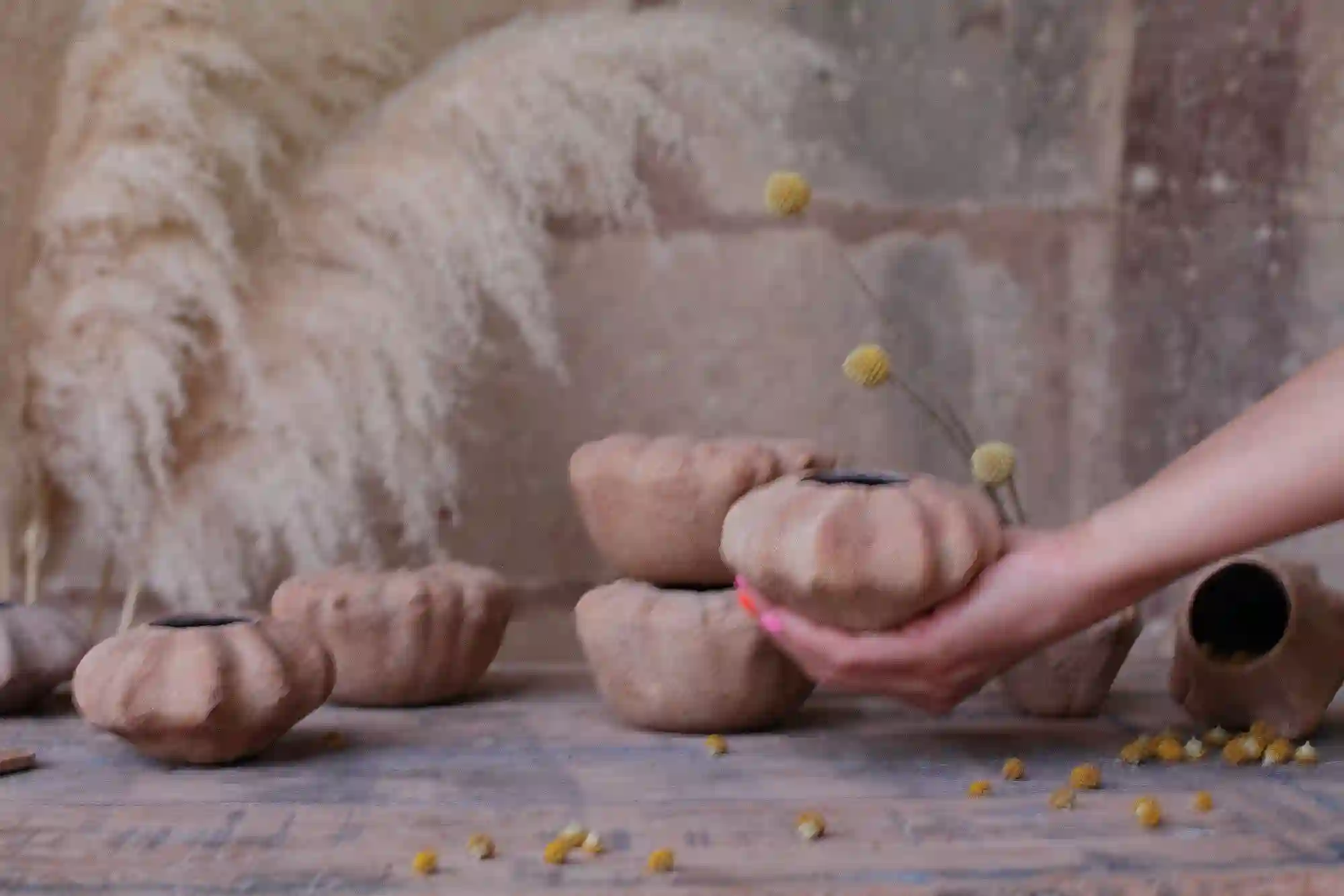 Jarrón de gres en forma de calabaza, portavelas