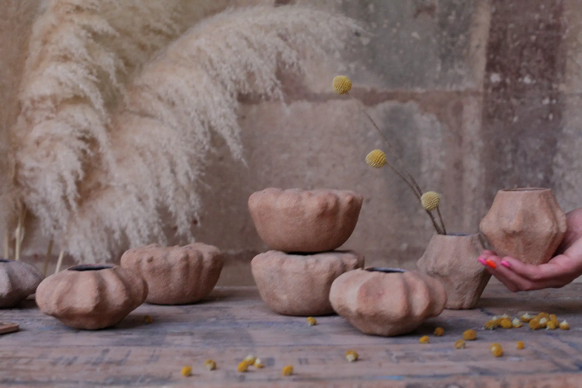Jarrón de gres en forma de calabaza, portavelas