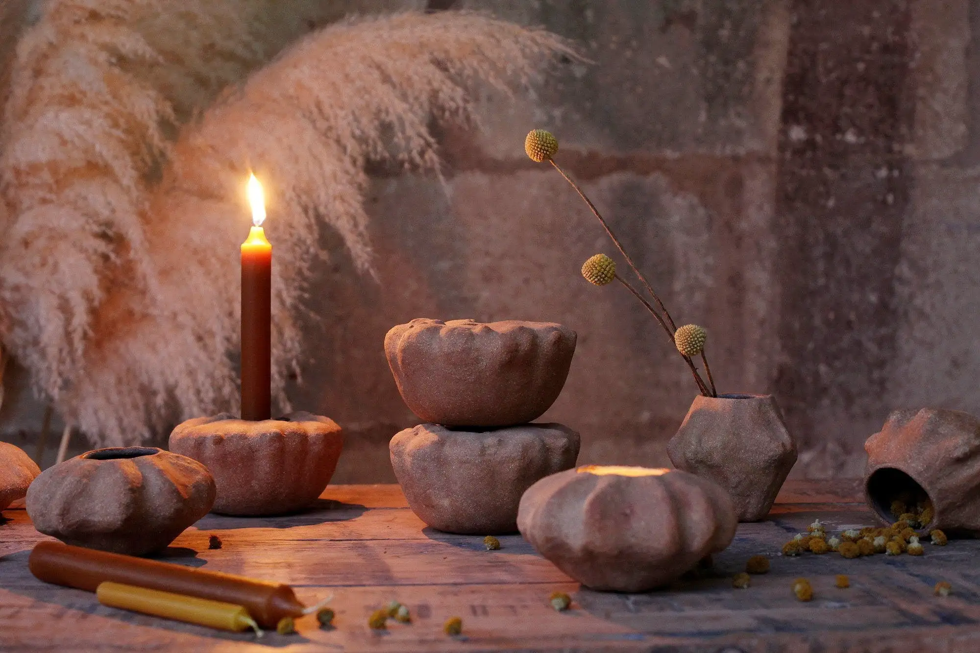 Jarrón de gres en forma de calabaza, portavelas - Imagen 7