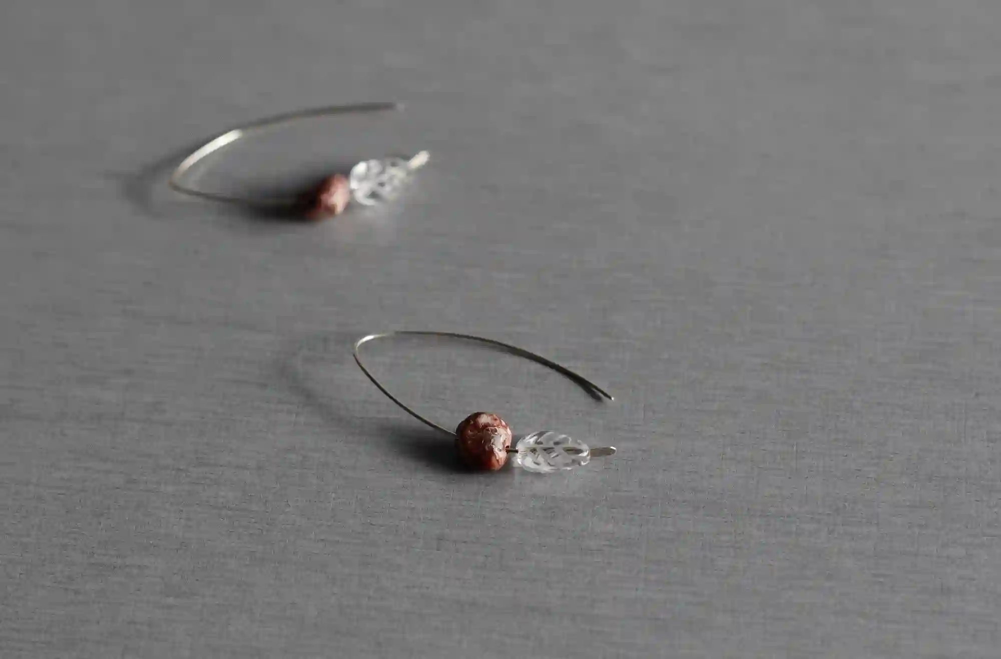 Pendientes aros abiertos plata hoja de jaspe