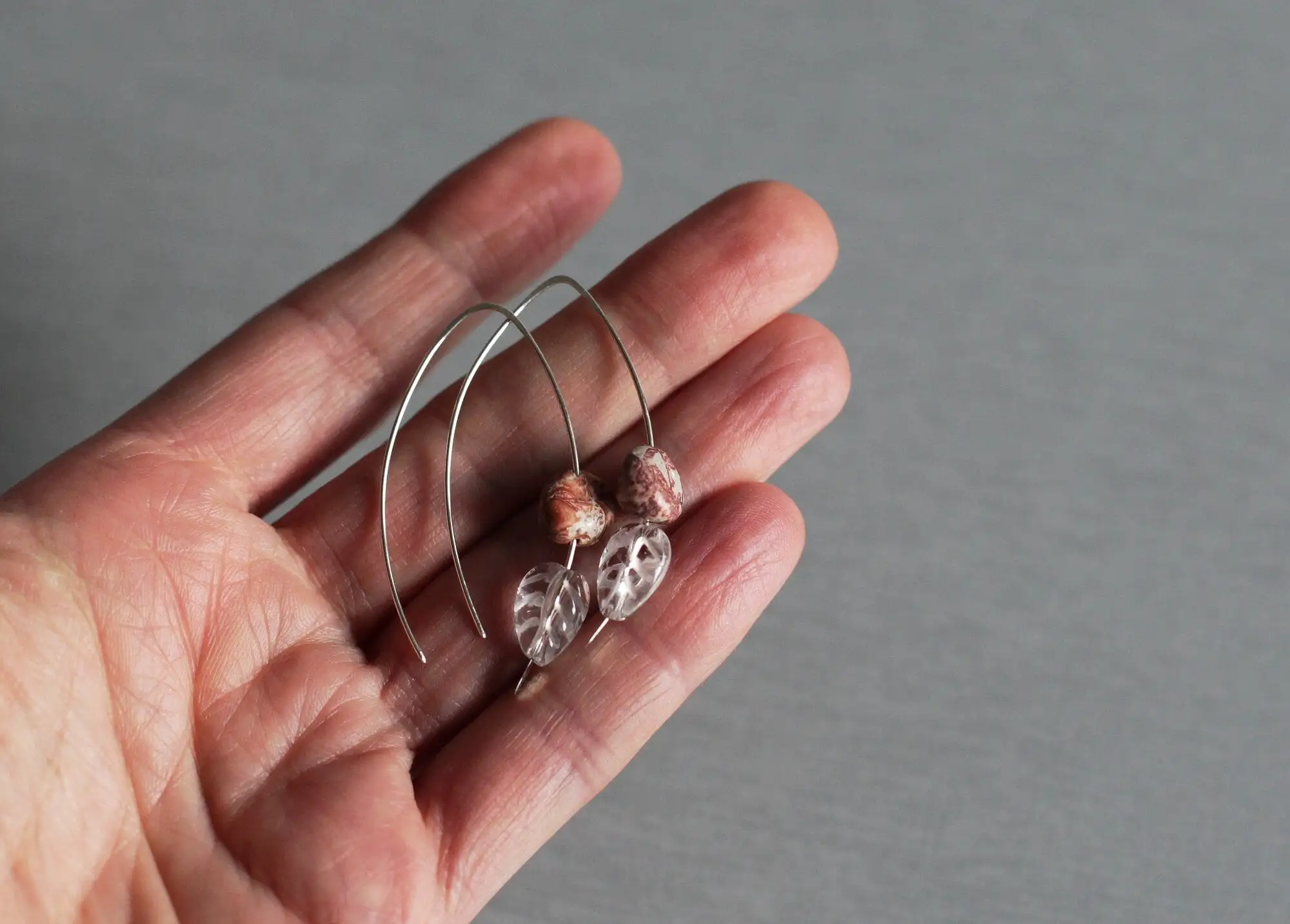Pendientes aros abiertos plata hoja de jaspe - Imagen 2