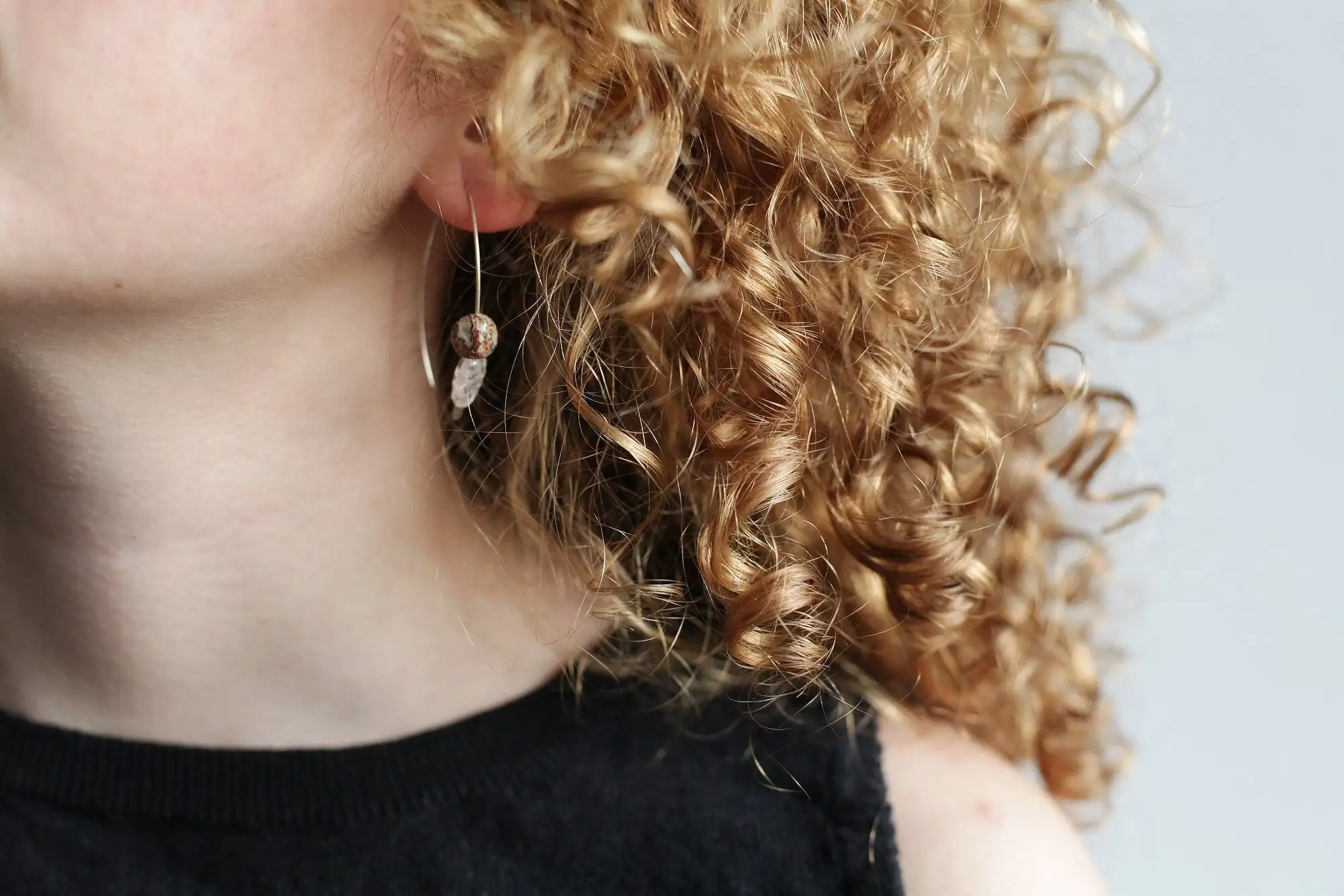 Pendientes aros abiertos plata hoja de jaspe - Imagen 3