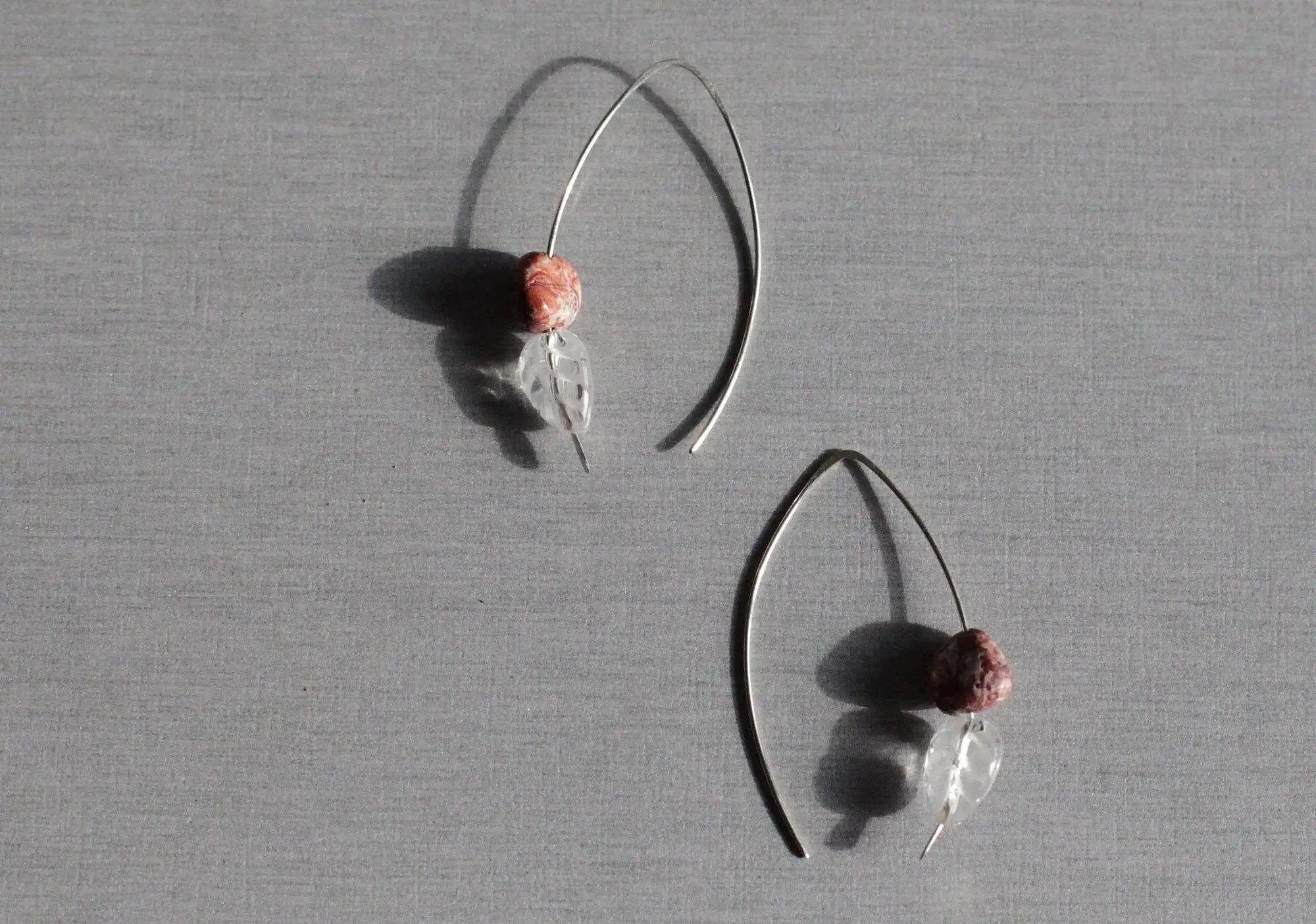 Pendientes aros abiertos plata hoja de jaspe - Imagen 4