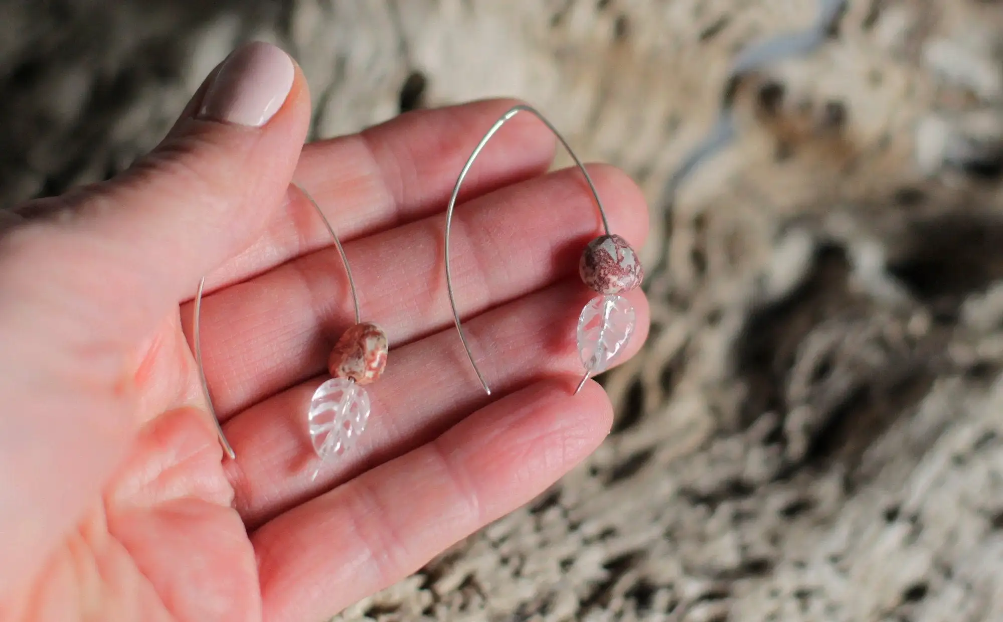 Pendientes aros abiertos plata hoja de jaspe - Imagen 6