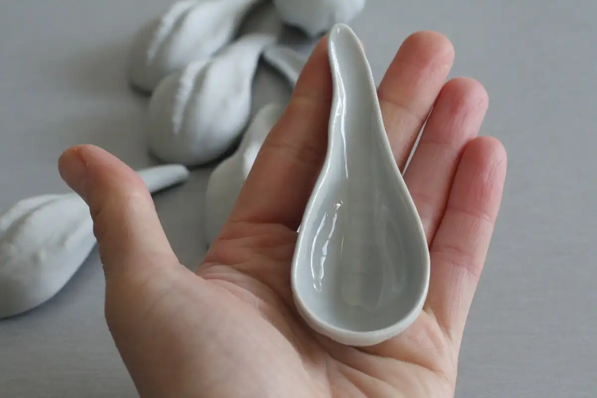 Cuchara de porcelana en forma de calabaza gris claro, cuchara de aperitivo, cuchara de cerámica - Imagen 3