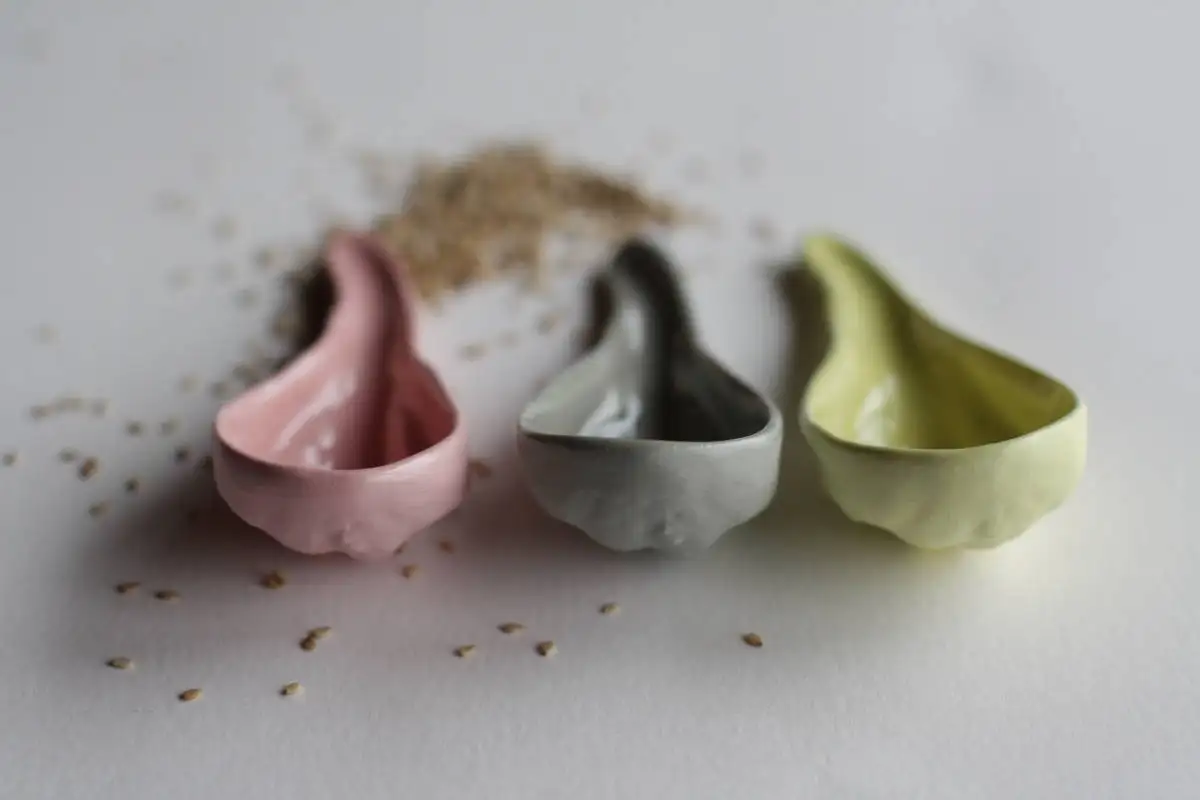 Cuchara de porcelana en forma de calabaza gris claro, cuchara de aperitivo, cuchara de cerámica - Imagen 4