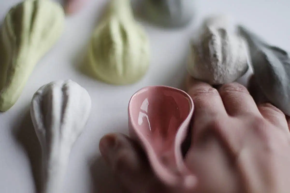 Cuchara de porcelana en forma de calabaza gris claro, cuchara de aperitivo, cuchara de cerámica - Imagen 7