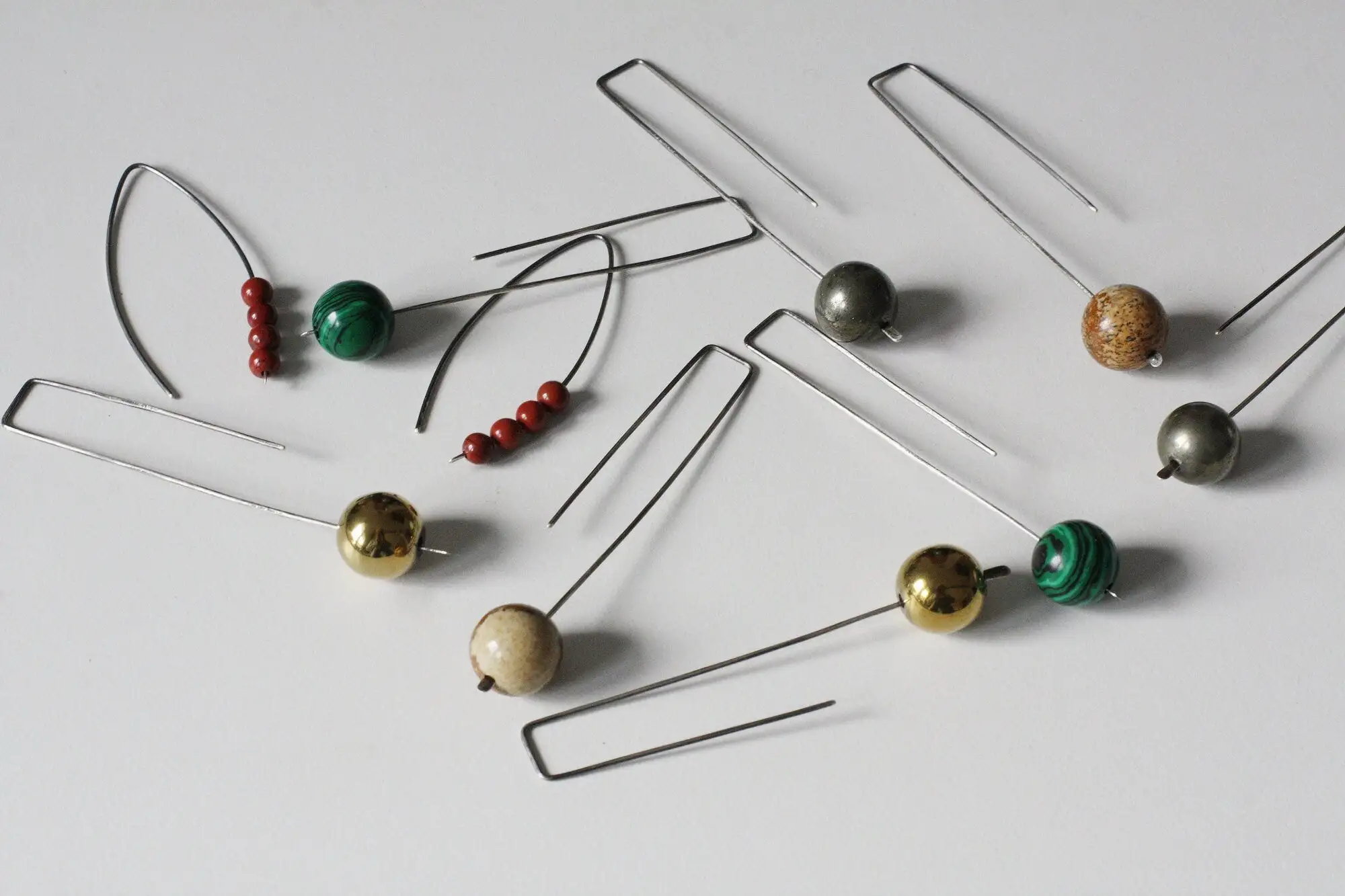 Malaquita - pendientes largos colgantes - plata de ley oxidada - Imagen 5