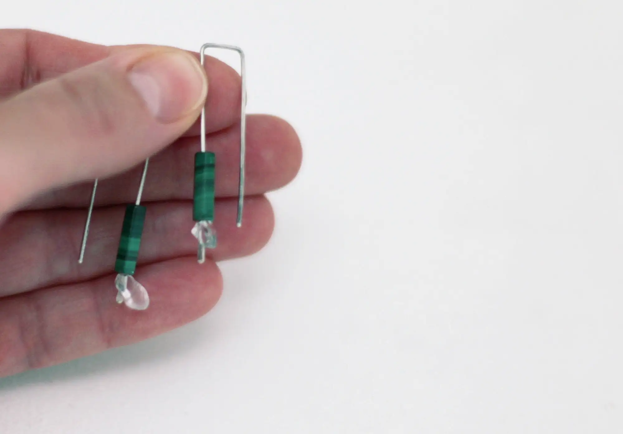 Pendientes de plata de primera ley con malaquita y cuarzo cristal - Imagen 3