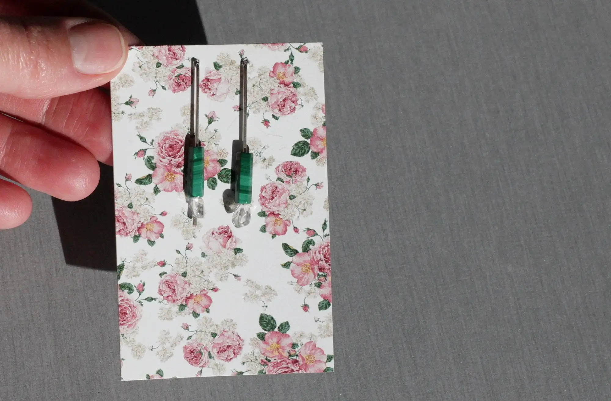 Pendientes de plata de primera ley con malaquita y cuarzo cristal - Imagen 5