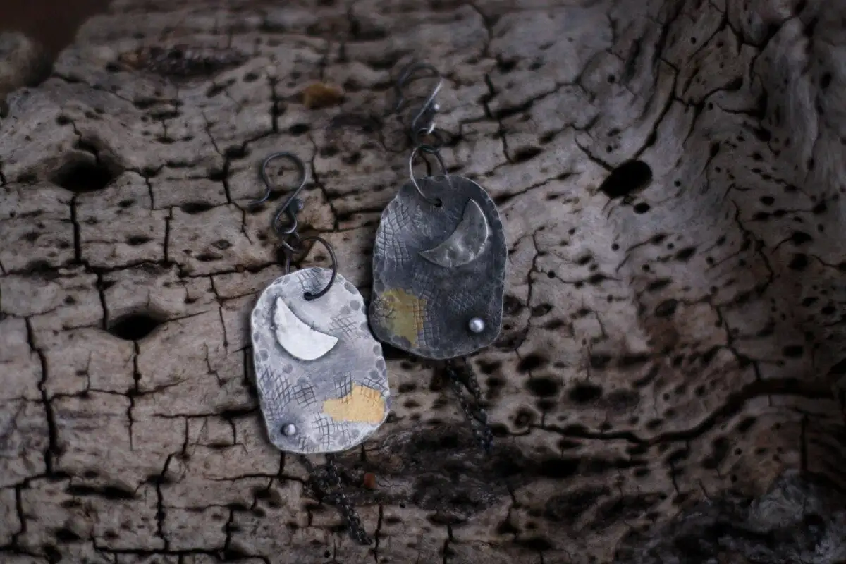 Pendientes lunares - plata de primera ley, oro de 24 kt, perla de agua dulce - HECHOS A PEDIDO - Imagen 2
