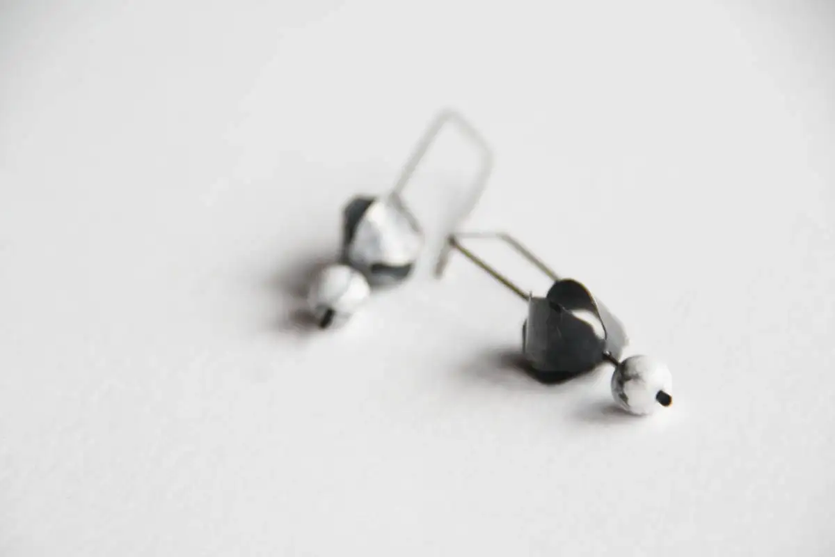 Physalis - white turquoise - long dangle earrings - oxidized sterling silver