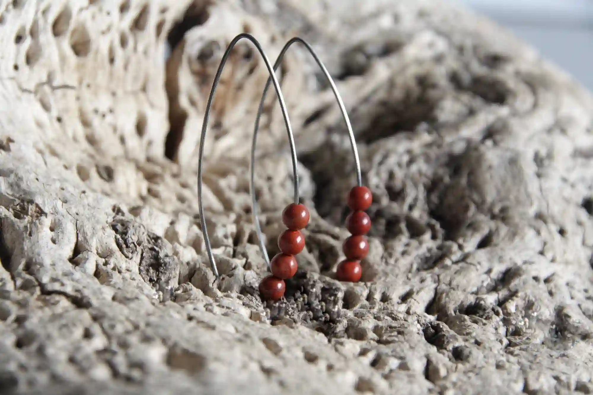 Pendientes aros abiertos plata de ley jaspe rojo