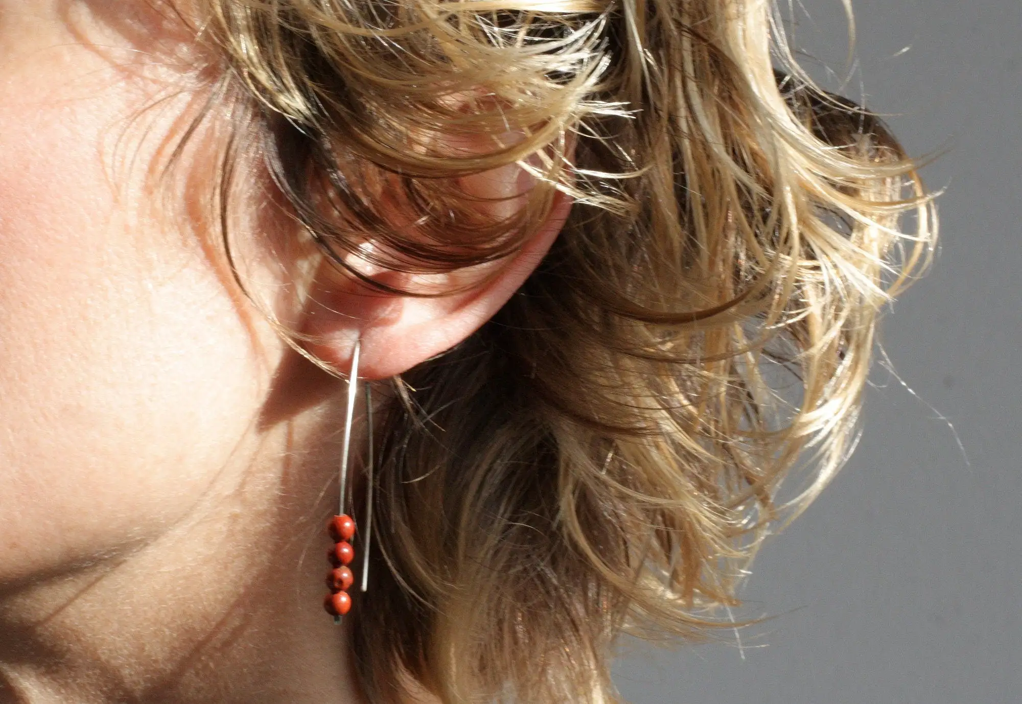 Pendientes aros abiertos plata de ley jaspe rojo - Imagen 4