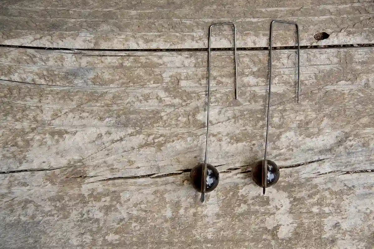 Smoky quartz - long dangle earrings - oxidized sterling silver