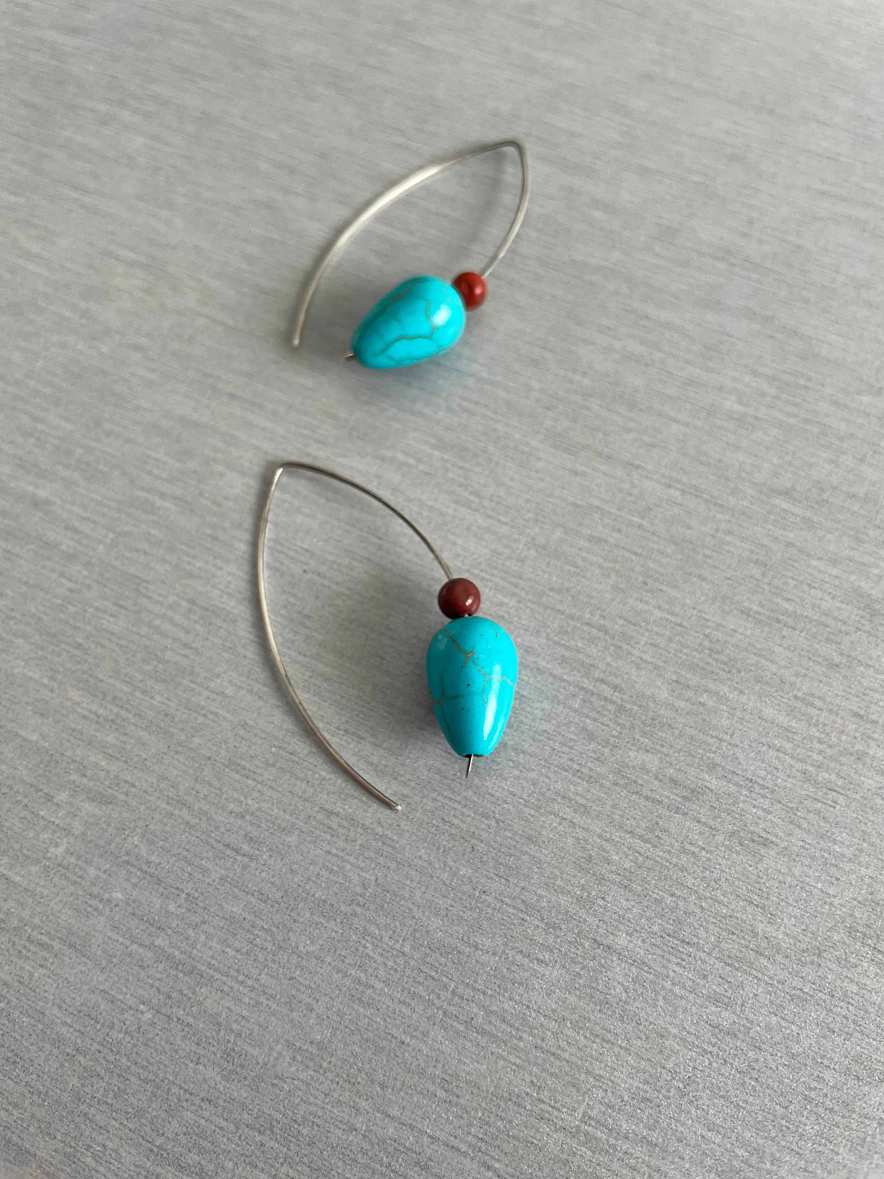 Pendientes aros abiertos plata rocío turquesa - Imagen 2