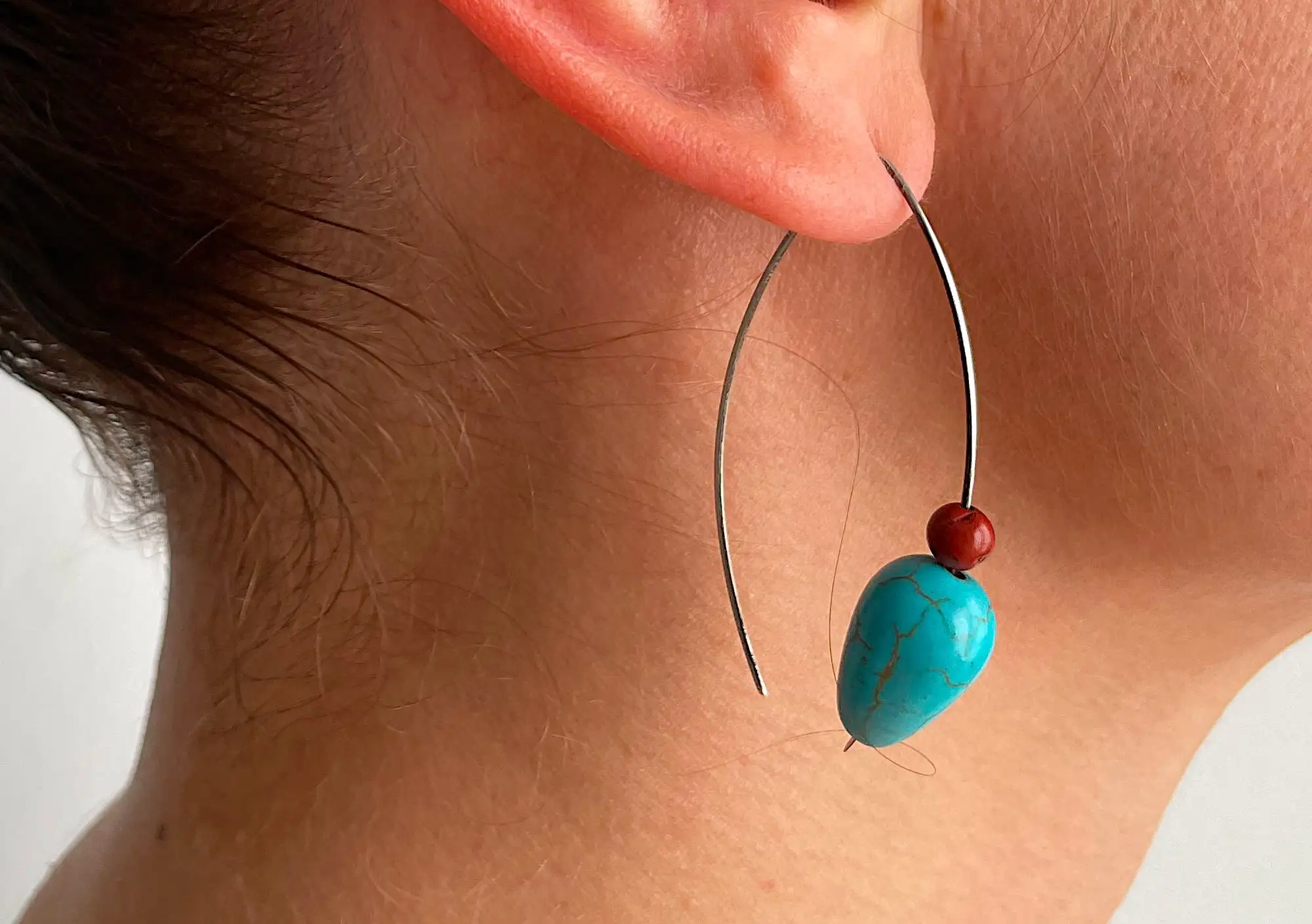 Pendientes aros abiertos plata rocío turquesa - Imagen 4