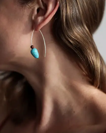Pendientes aros abiertos plata rocío turquesa - Imagen 5
