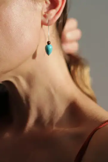 Pendientes aros abiertos plata rocío turquesa - Imagen 6