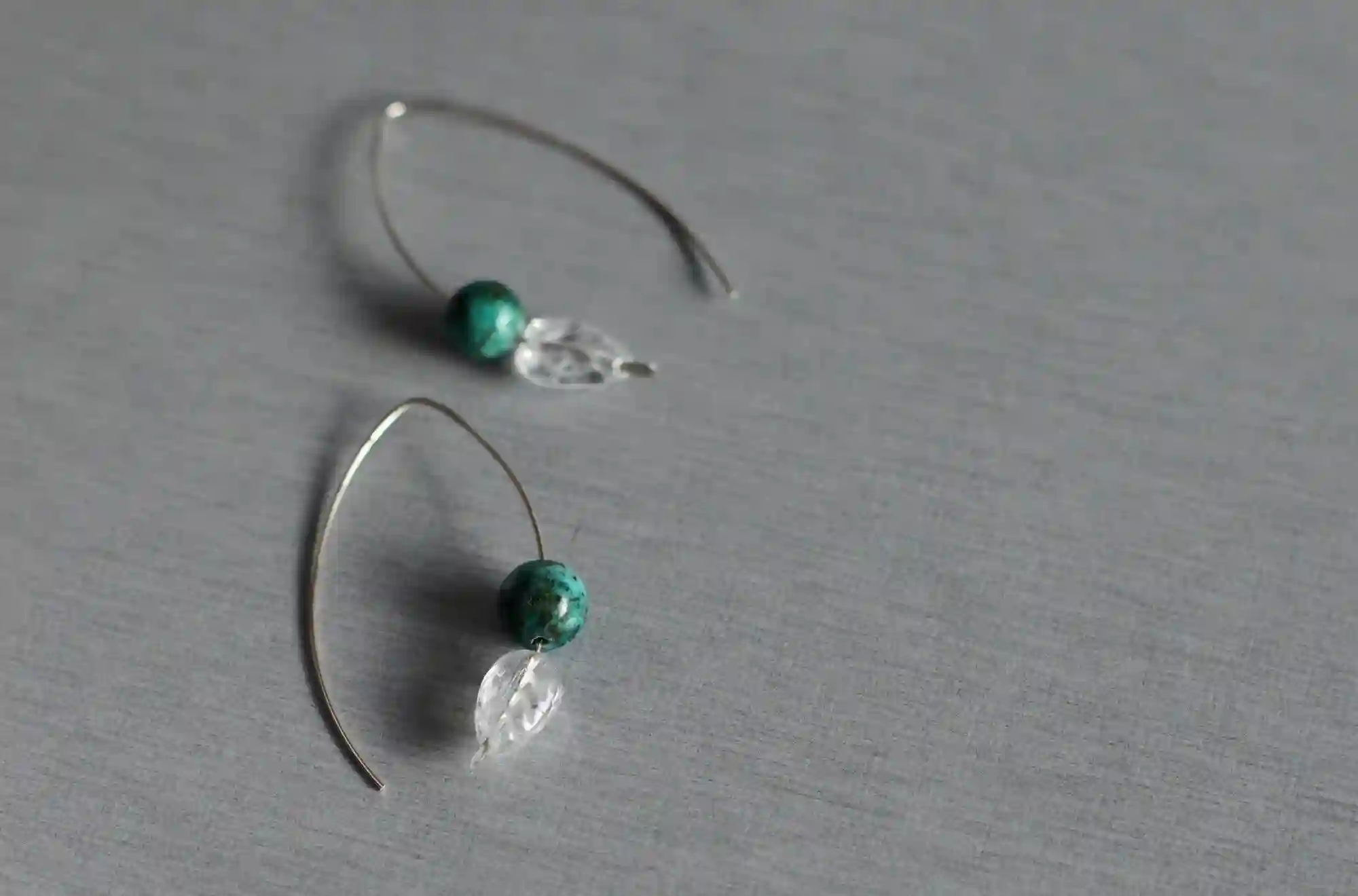 Pendientes aros abiertos plata hoja turquesa